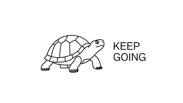 Minimalist turtle with motivational text isolated on a transparent background