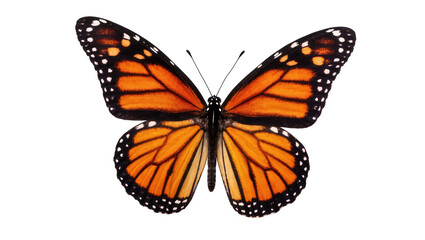 Obraz premium Beautiful monarch butterfly with elegant orange and black wings spread wide, captured from above