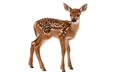 Naklejka premium Graceful spotted baby deer fawn standing attentively, showcasing its natural charm
