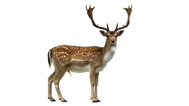 Graceful male fallow deer with distinctive spotted coat and impressive antlers stands