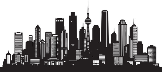 Obraz premium Black silhouette of city skyline with skyscrapers and tower