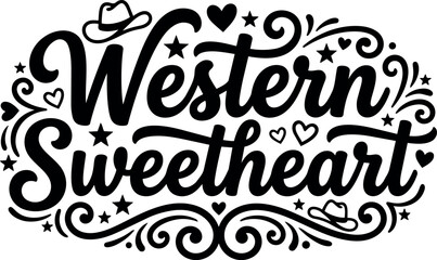 Fototapeta premium Western sweetheart calligraphic lettering with cowboy hats and stars