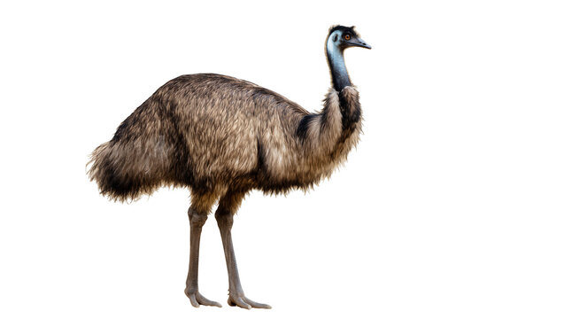 Large Australian flightless bird emu with long neck and shaggy feathers standing gracefully