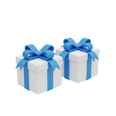 Fototapeta premium Two white gifts with blue ribbons and bows on top isolated on transparent background
