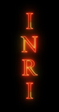 INRI in neon lights passing on screen. Loop