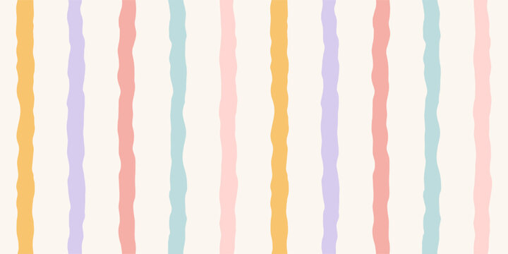 Watercolor Baby Stripe Pastel Seamless Pattern. Vector Background With Wavy Vertical Hand Drawn Lines In Pink, Blue And Lilac For Wallpaper, Baby Clothing, Gift Wrap, Invitations, Stationery.