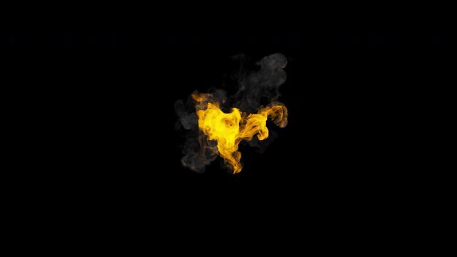 Burning point symbol with realistic flames and smoke. Fiery dot punctuation animation for typography, text, titles and motion graphics. Seamless loop in 4K, alpha channel.