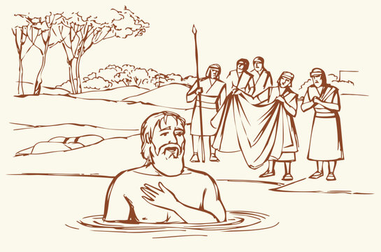 Vector drawing. Naeman in the river