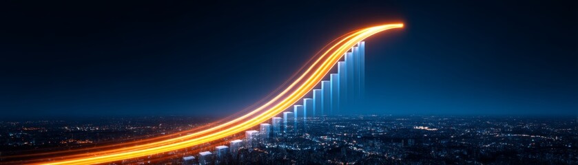 energy crisis concept, oil shortage, fuel inflation, global economy crisis, Illuminated Economic Pressure: Glowing Fuel Graph Rising Across Surreal Skyline