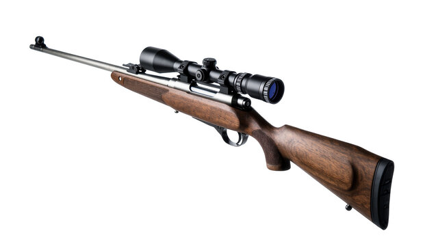 Classic bolt-action hunting rifle with a powerful optical scope and beautiful wooden stock