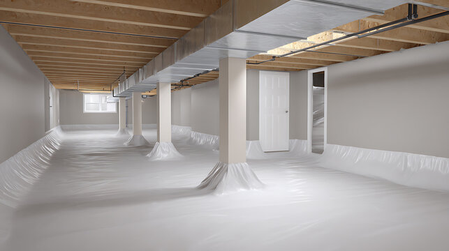 Clean Crawl Space with Encapsulation Barrier and Vapor Retarder for Humidity Control and Moisture Protection in Residential Building