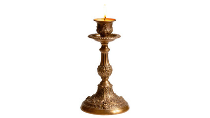 Naklejka premium Antique decorative candlestick with a lit candle flame, elegant and old-fashioned charm