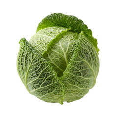 Fototapeta premium Fresh green cabbage isolated on a white background, a healthy and organic vegetable