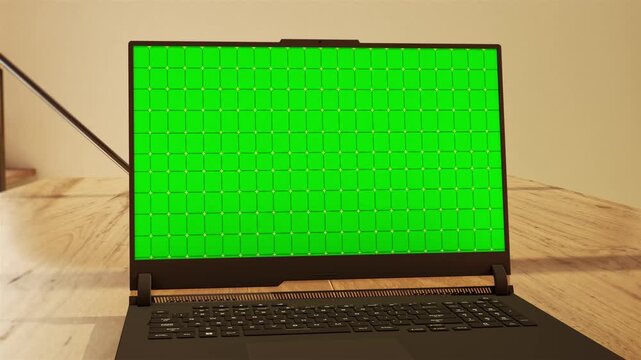 Laptop Green Screen Footage 3D Render Modern Interior 