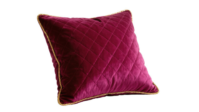Elegant square throw pillow with luxurious quilted velvet fabric and golden cord trim