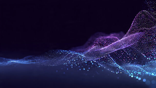 Undulating Stream of Luminous Digital Particles Flowing Through a Dark Void, Creating a Dynamic Abstract Technology Background for Data and Energy Concepts