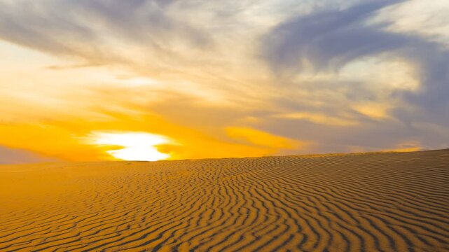 sandy prairie at the dramatic sunset, summer natural landscape time lapse scene