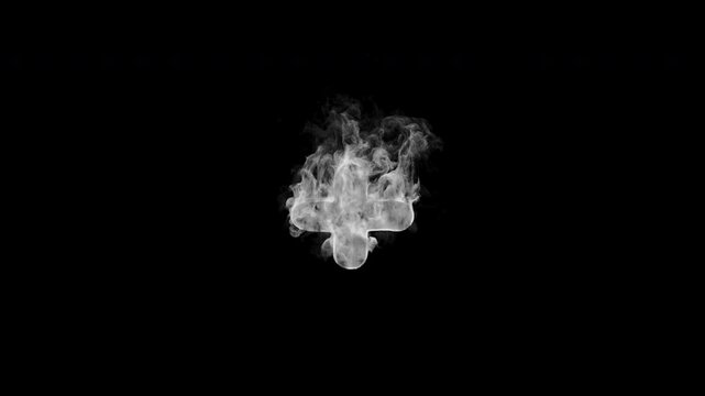 Seamless loop with alpha channel in 4K.Smoldering plus sign with realistic smoke on transparent background. Animated positive symbol effect for finance, increase, addition and motion graphics projects