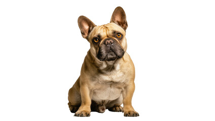 Fototapeta premium Adorable fawn French Bulldog sitting and looking directly at camera with an alert expression