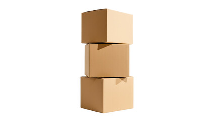 Three brown corrugated cardboard boxes stacked vertically for shipping or storage © Trym