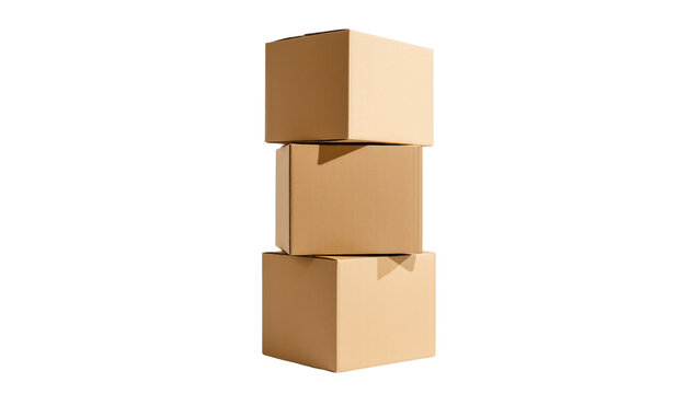 Three brown corrugated cardboard boxes stacked vertically for shipping or storage