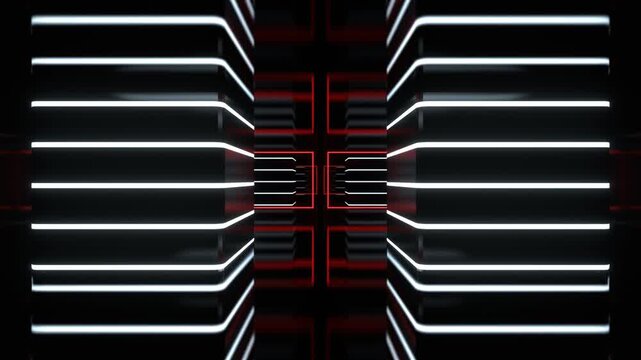 Red and White Space with Striped Columns and Lasers Background VJ Loop in 4K
