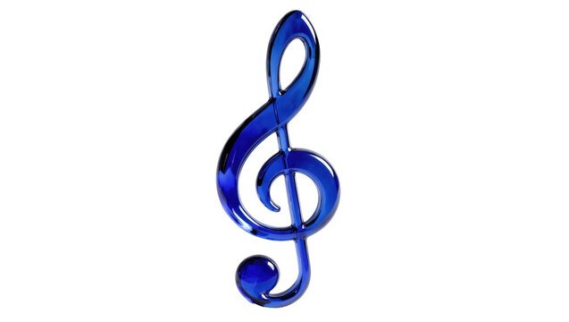 Glossy blue treble clef musical note symbol, a vibrant and elegant design element