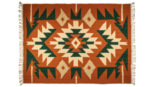 Vibrant Native American inspired textile art with intricate geometric designs