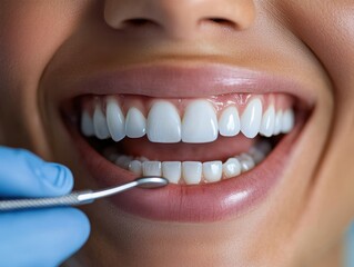 Fototapeta premium Young woman smiling during dental examination indoors