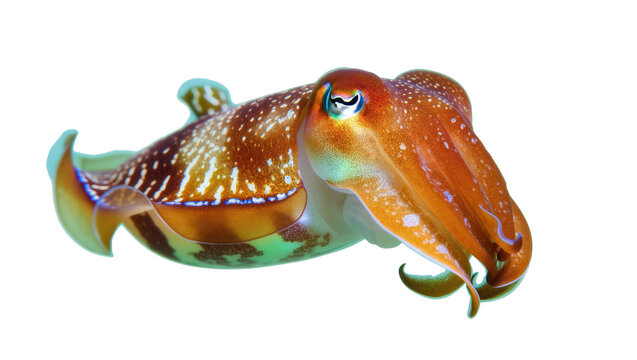 Vibrant and colorful cuttlefish swimming elegantly, showcasing intricate patterns on its body