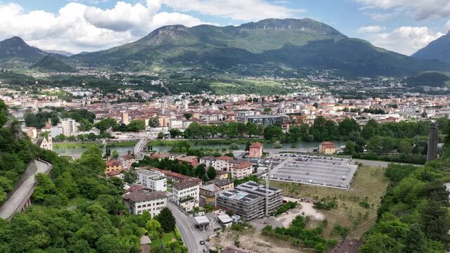 Aerial drone view of Trento , Italy