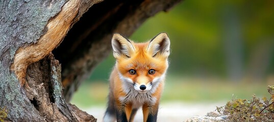 Obraz premium Curious Red Fox Exploring Its Natural Habitat in a Beautiful Outdoor Landscape Adventure Scene