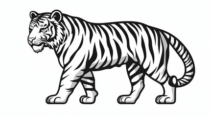 Fototapeta premium Striking Tiger Artwork in Black and White, Captivating Wildlife Theme with Continuous Line Design