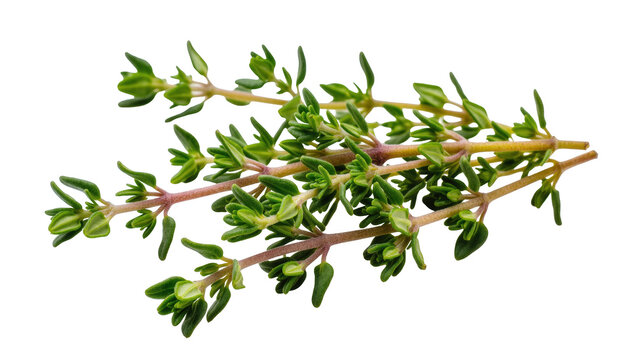 Vibrant fresh green thyme sprigs on a clean backdrop, perfect for culinary arts