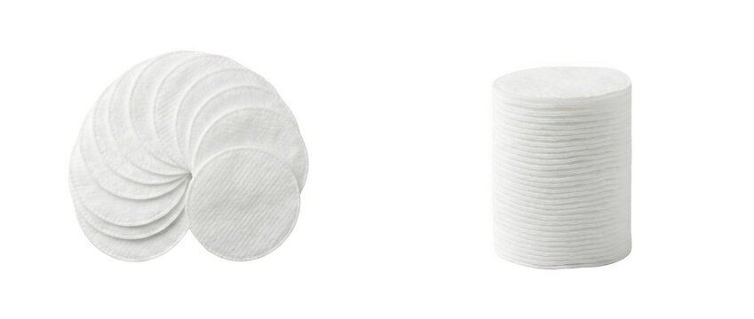 Cotton pads are shown in a circle and a stack, AI, PNG