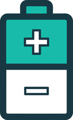 Obraz premium Battery icon with plus and minus signs indicating power levels and charging status, essential energy symbol