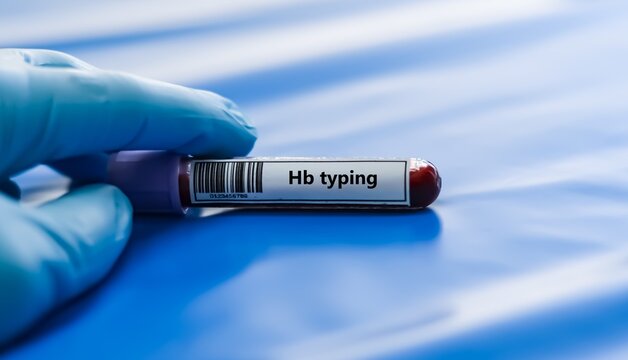 Blood sample tube for hemoglobin typing test analysis.