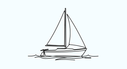 A minimalist, black-line drawing of a sailboat on water © STwul