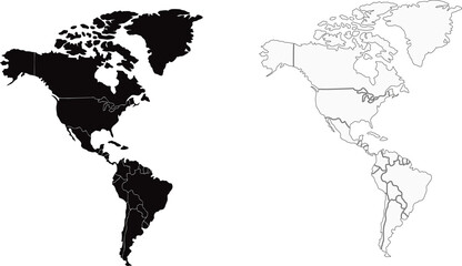 north and south america silhouett and outline map set © vector designer
