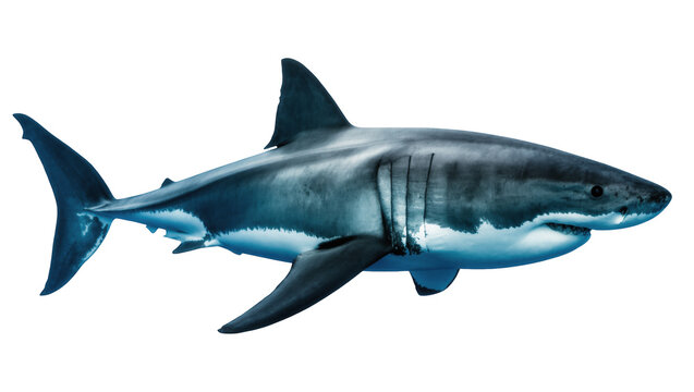 Powerful great white shark swimming gracefully, a formidable apex predator of the ocean