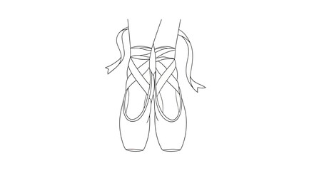 Minimalist line drawing of ballet pointe shoes with tied ribbons © STwul
