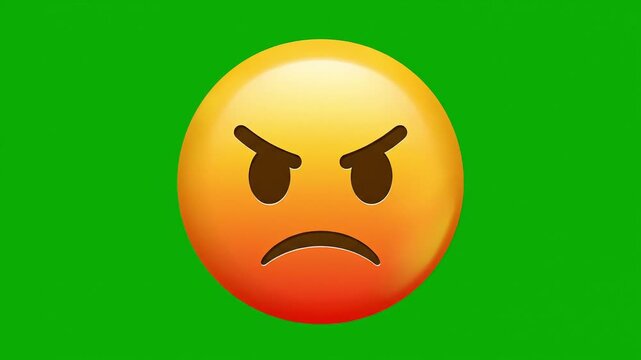 Angry face emoticon on green background.