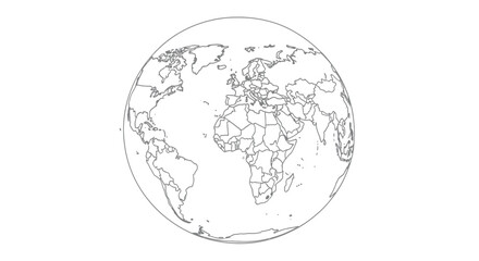 Obraz premium A simple gray outline map of the Earth showing continents and country borders