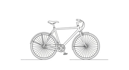 Fototapeta premium Simple line drawing of a classic bicycle with fenders and chainring
