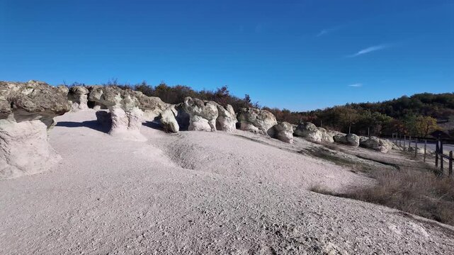 Landscape with Rock formation The Stone Mushrooms near Beli plast village, Kardzhali Region, Bulgaria
