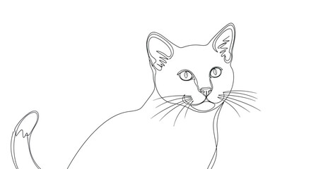Fototapeta premium Delicate one-line drawing of a cat's head, focusing on its alert ears and observant eyes