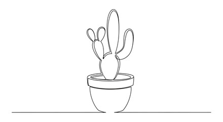 Minimalist single-line drawing of a potted cactus © STwul