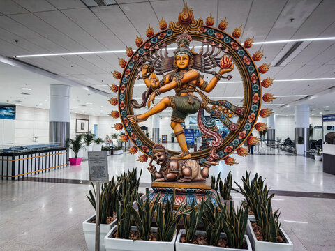 Chennai, India - March 10, 2026:Arrival Hall Natraj Statue at Chennai International Airport, India