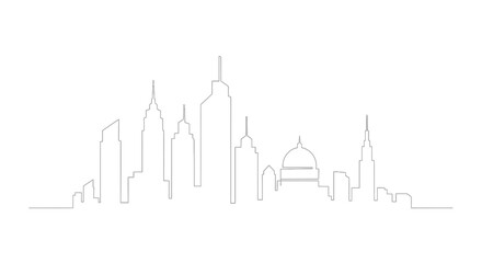Obraz premium A minimalist line drawing depicts a city skyline with diverse architecture