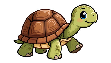 Vibrant and friendly green cartoon turtle character with a brown shell and smiling face